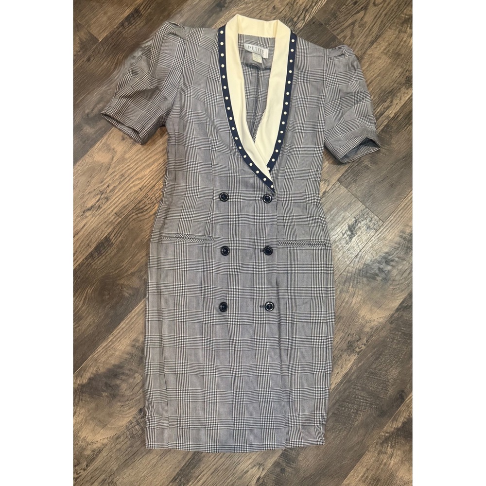 Vintage Petite Sophisticate Plaid Blazer Dress Short Sleeve‎ Career Wear Size 6